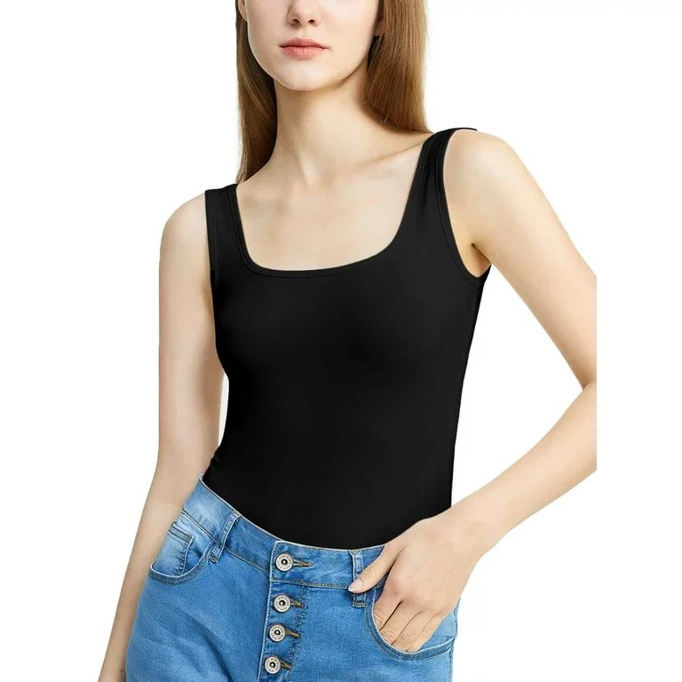CrazyJune Women's Square Neck Sleeveless Strechy Essential Modal Bodysuit | Walmart (US)