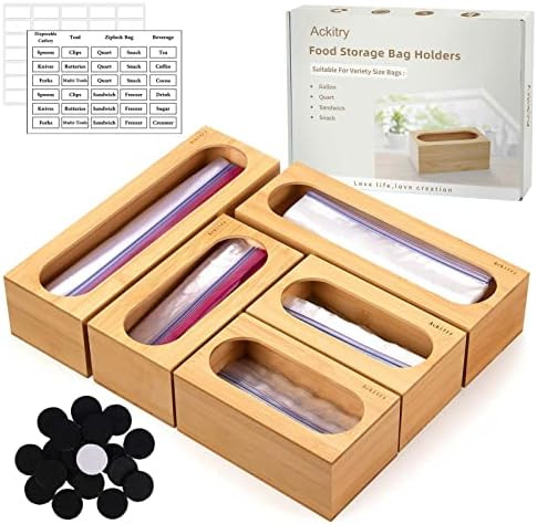 Ackitry Ziplock Bag Storage Organizer for Kitchen Drawer, 5 Pc Bamboo Premium Food Storage Bag Or... | Amazon (US)