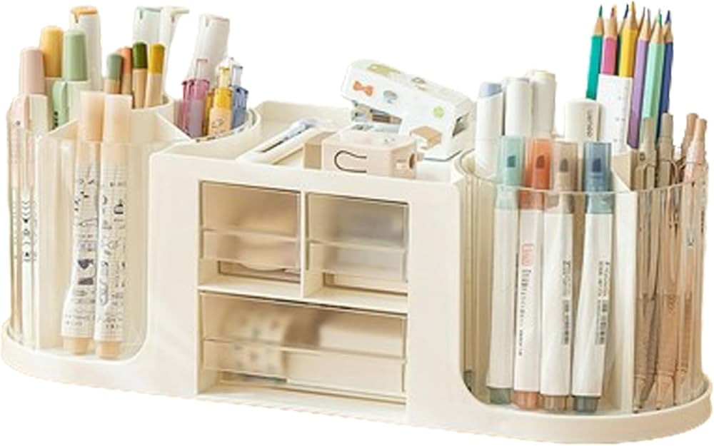 Rotating Desk Organizer with 2 Pen Holder, Desk Organizers and Accessories with 10 Slots Pencil H... | Amazon (US)