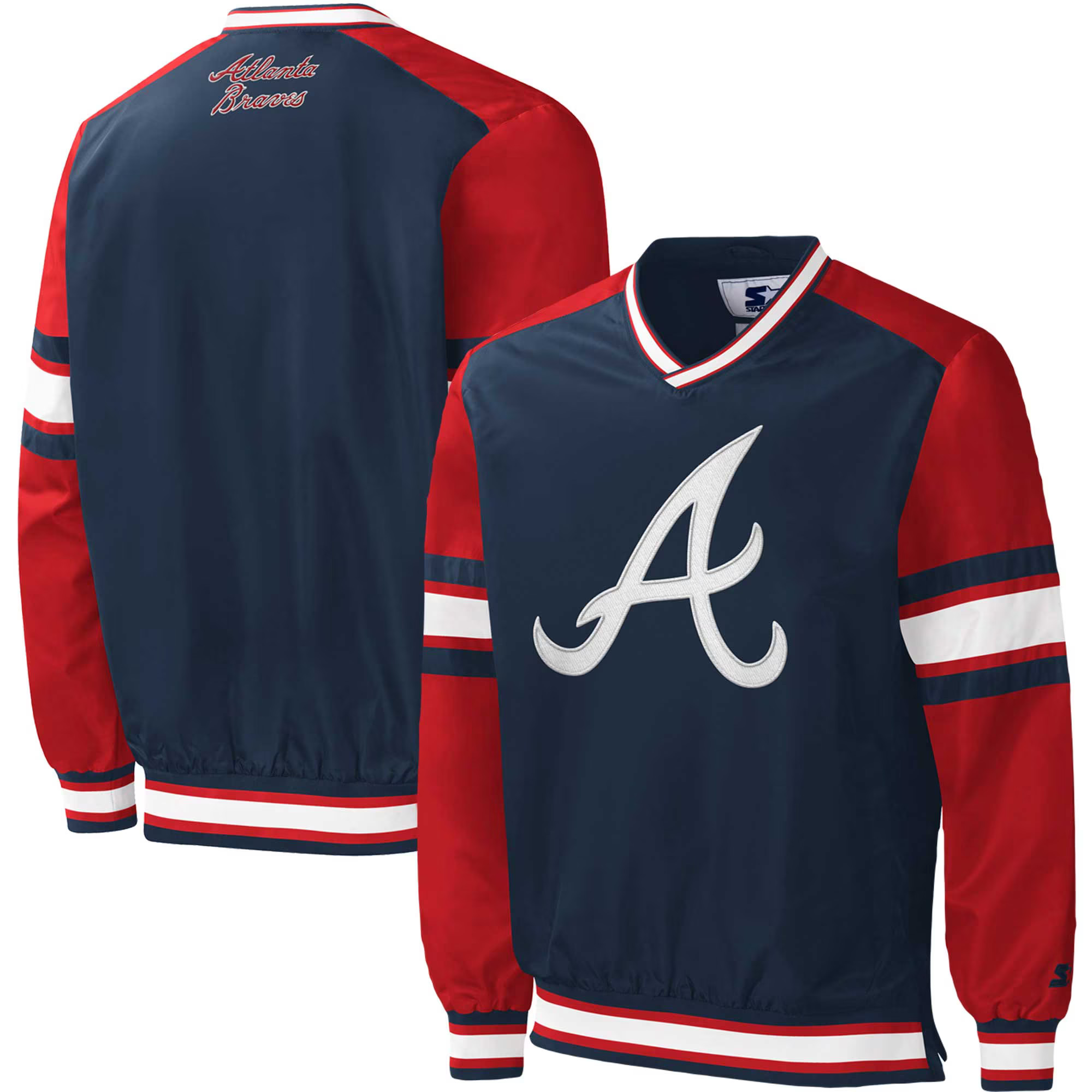 Atlanta Braves Starter Yardline V-Neck Pullover Windbreaker - Navy | Fanatics