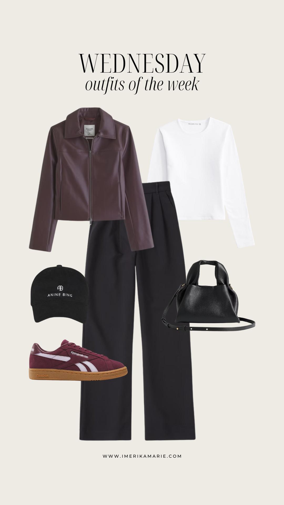 winter outfit. faux leather jacket. winter jacket. white long sleeve. black trousers. Abercrombie trousers. anine bing hat. Reebok sneakers. burgundy sneakers. 

 

#LTKootd #LTKSeasonal #LTKPetite