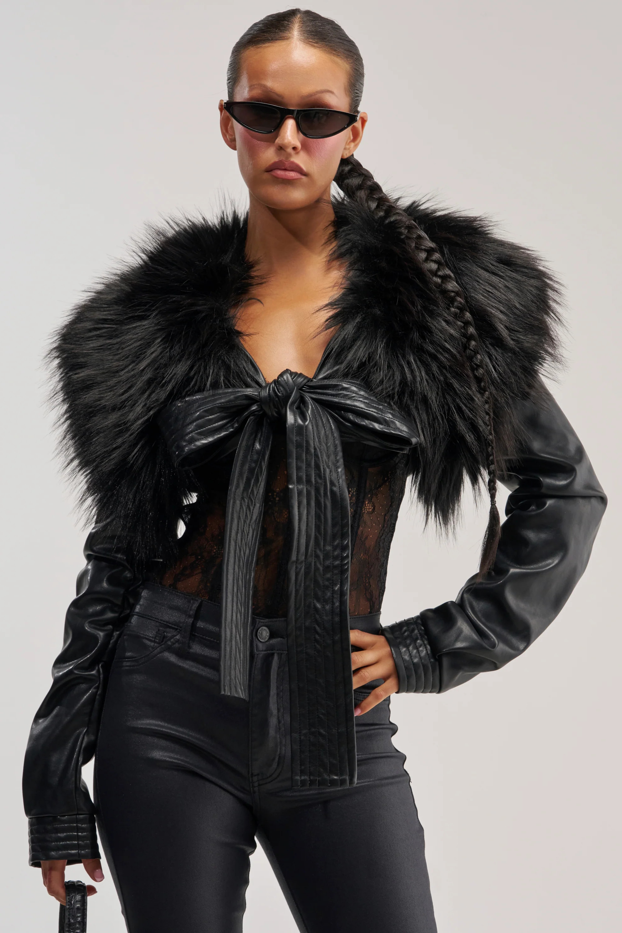 SPEND IT ALL FUR TRIM BOLERO IN BLACK | AKIRA