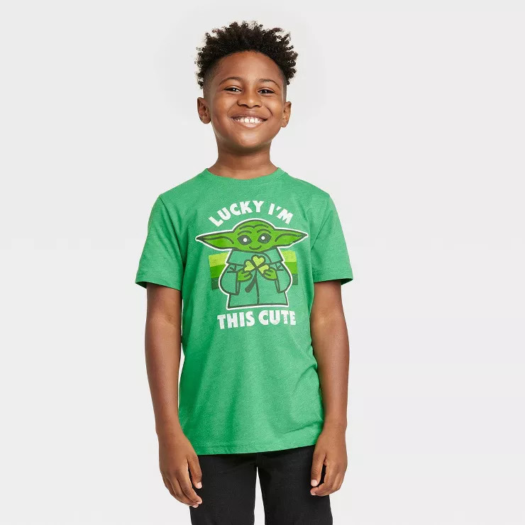 Boys' Star Wars: Mandalorian 'This Cute' St Patrick's Short Sleeve Graphic T-Shirt - Heather Gree... | Target