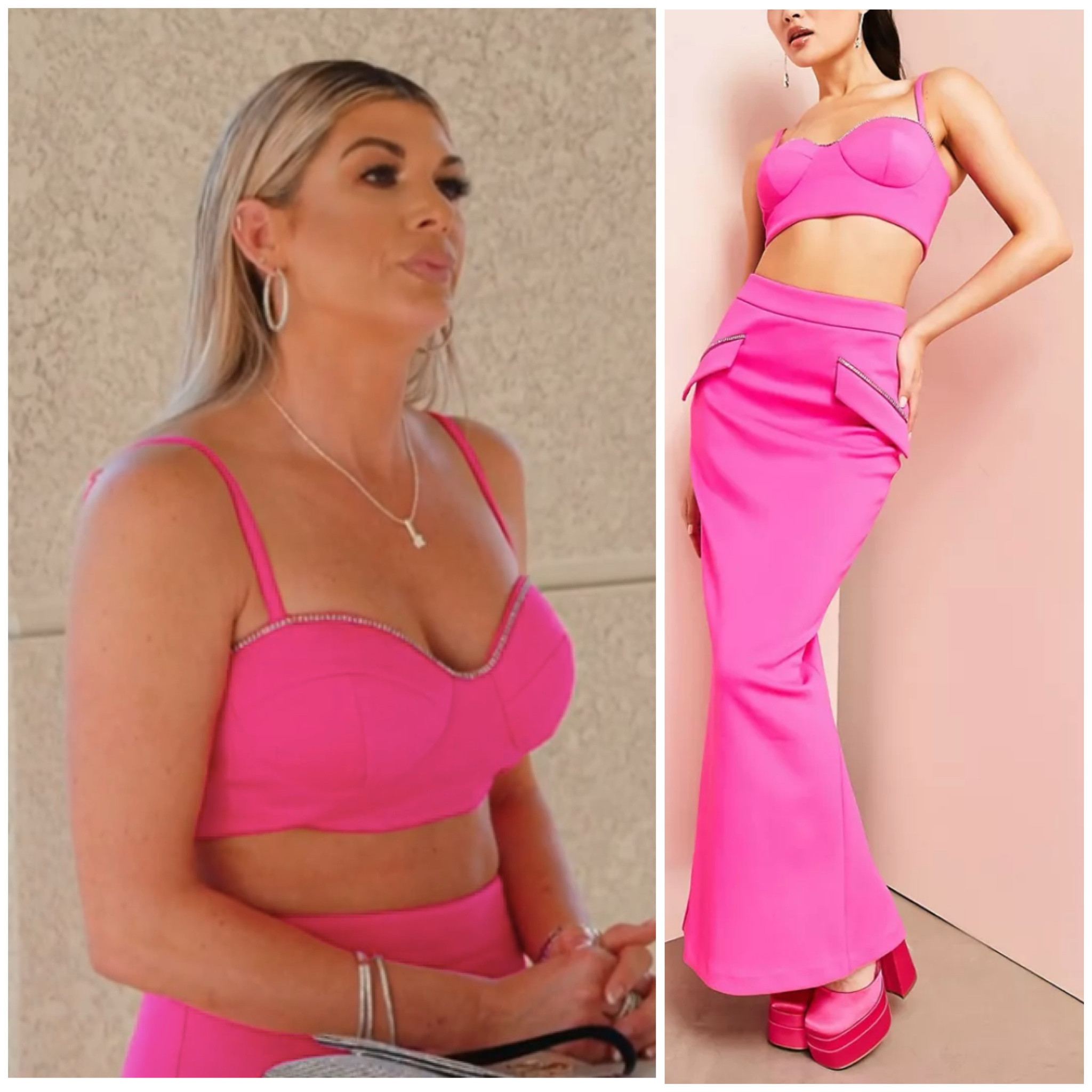Alexis Bellino’s Hot Pink Satin Bralette and Maxi Skirt Set