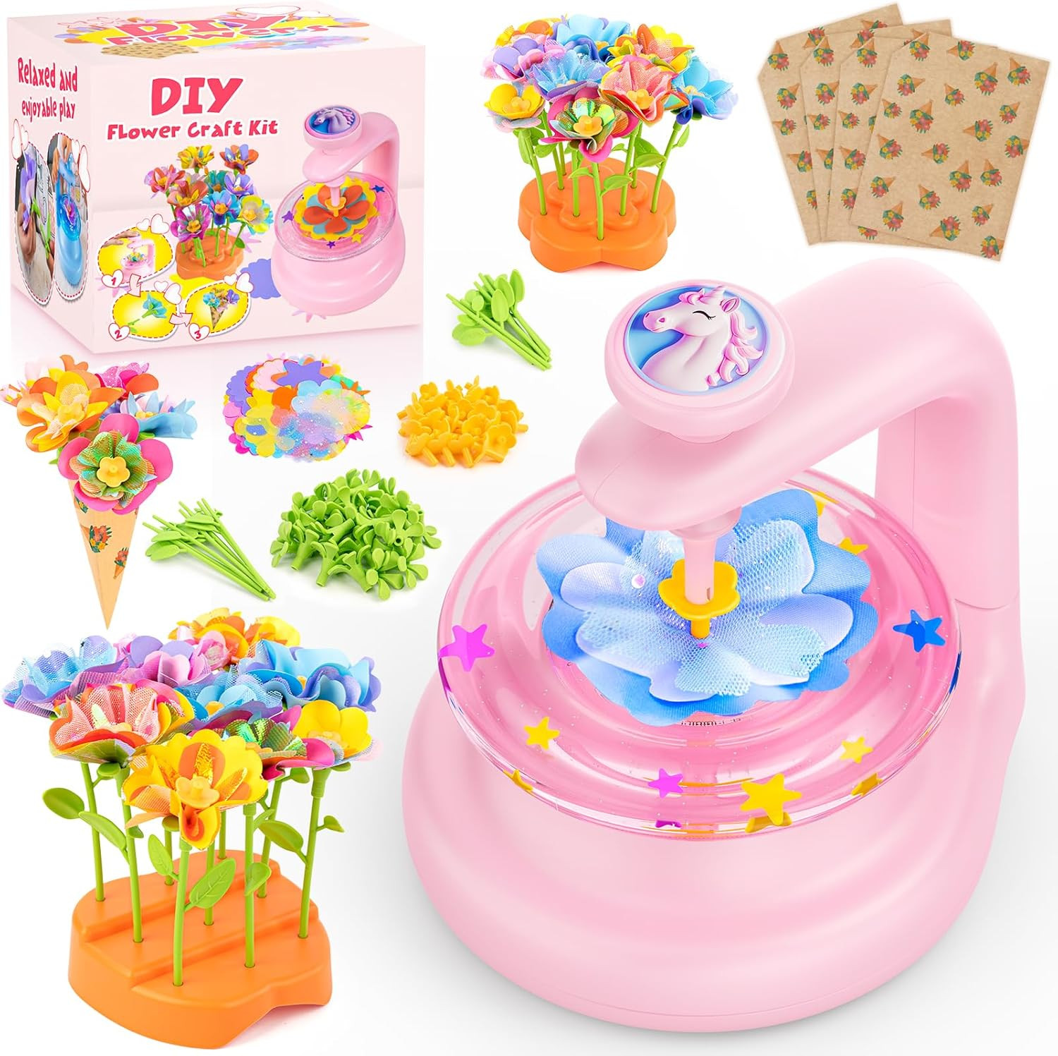 cosone Crafts Kits for Kids Ages 4-8, DIY Fabric Flower Bouquet Kit for 5 6 7 8 Year Girls Unicor... | Amazon (US)