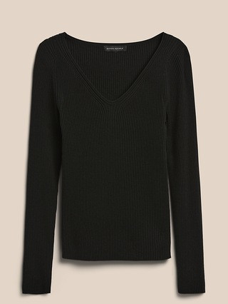 Ribbed V-Neck Sweater Top | Banana Republic (US)