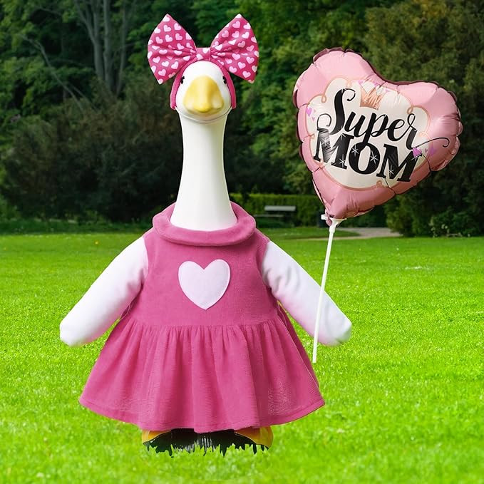 Soulchen 1 Set Mother's Day Porch Goose Outfit 23 Inch Cement Pink Goose Clothes Dress and Headba... | Amazon (US)