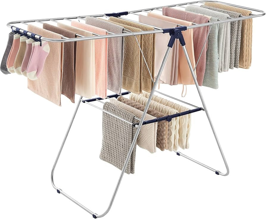 SONGMICS Clothes Drying Rack, with Sock Clips, Metal Laundry Rack, Foldable, Space-Saving, Free-S... | Amazon (US)