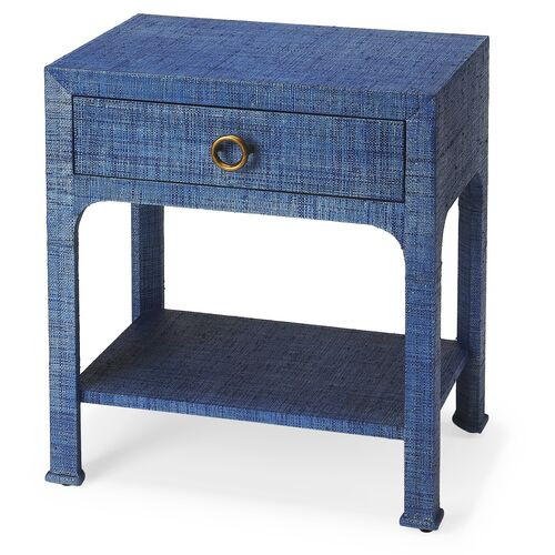 Kos 1-Drawer Raffia Nightstand, Indigo | One Kings Lane