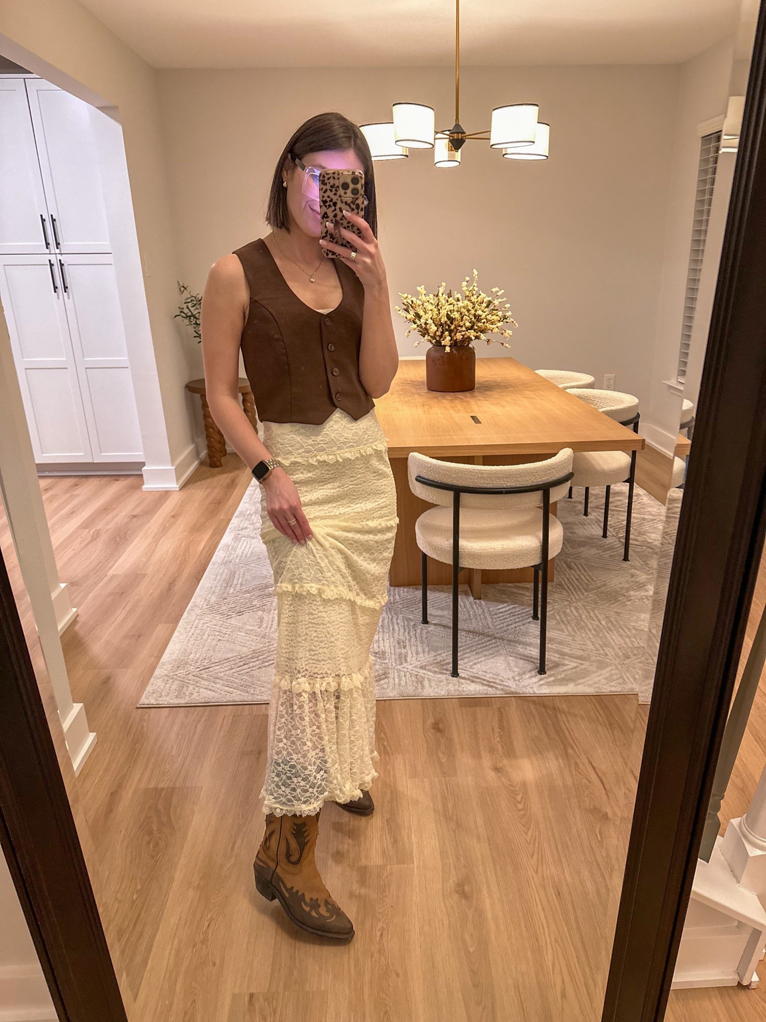 What I wore for a western style photoshoot. I threw this look together with random items I found last second and it actually came together so cute!

Brown cropped vest, cream tiered ruffle lace maxi dress and Sage brown cowboy boots 

Sage 4561 women's brown leather wingtip western boots with a snip toe and 1 1/2" heel

Maxi dress, lace maxi dress, lace dress, cream dress, cropped vest, cowboy boots, western boots, western outfit, photoshoot outfit, country concert outfitt

#LTKgrwm #LTKPetite #LTKootd