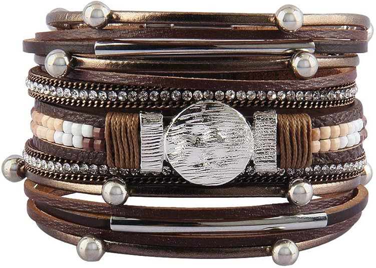 Leather Wrap Bracelet Multilayer Braided Bracelet Boho Cuff Bracelet Tube Handmade Bangle Bohemia... | Amazon (US)