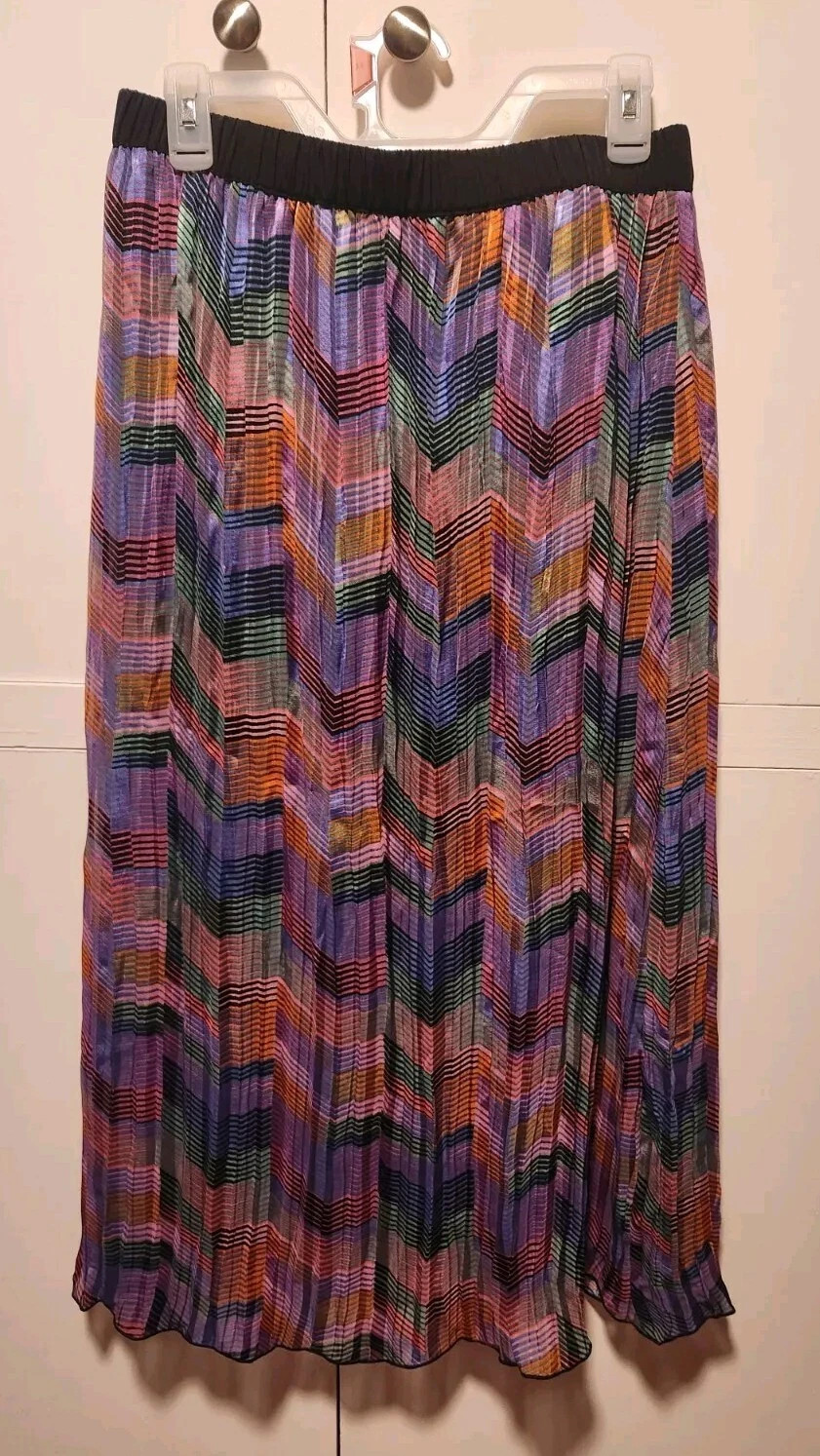 RD + KoKo Multicolor Pleated Chevron Midi Skirt Size Large | eBay US