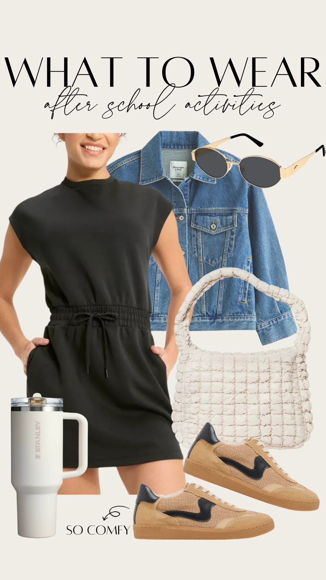 What to WearL After School Activities 

Black active dress. Oversized denim trucker jacket. White puffer hobo bag, free people look for less. NSale sneakers. 

 #LTKActive #LTKSaleAlert #LTKFindsUnder50
