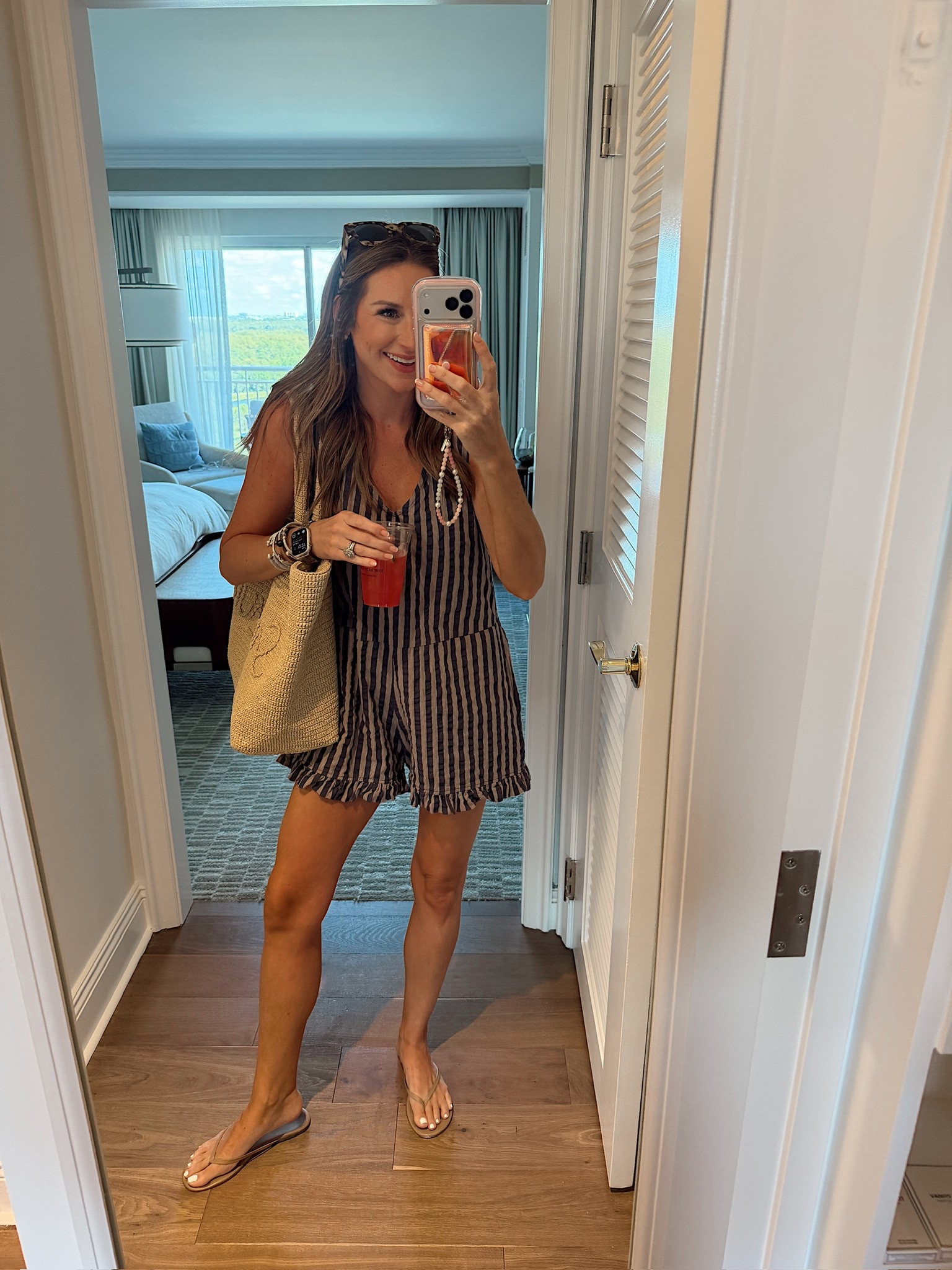 In a small romper, sandals, bag, sunglasses and accessories - fits tts.

#LTKootd #LTKgrwm #LTKSeasonal