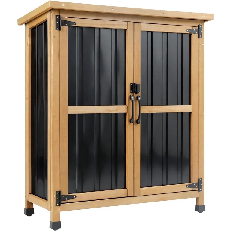 Outdoor Storage Cabinet Wood Storage Shed Waterproof Roof, Double Lockable Doors Garden Shed with... | Walmart (US)