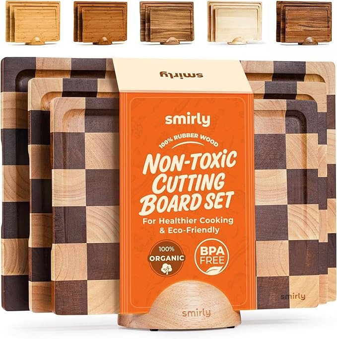 SMIRLY Wood Cutting Boards for Kitchen Wooden Chopping Board Set Reversible with Deep Juice Groov... | Amazon (US)