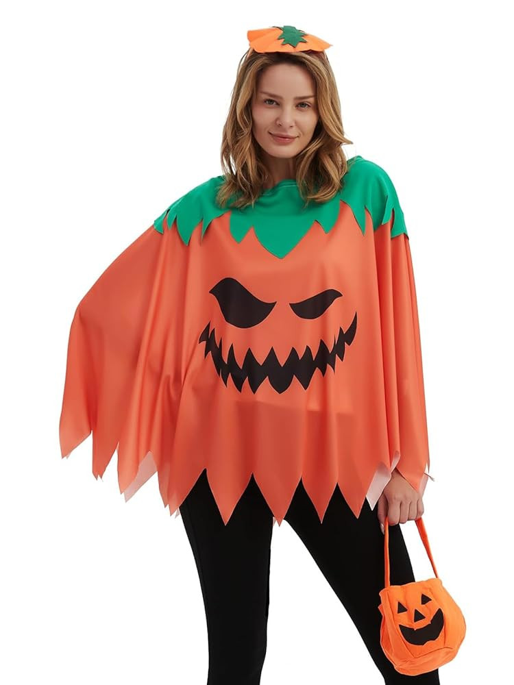 Easy Halloween Costumes Woman 2024 - Plus Size Pumpkin Ghost Evil Skeleton Spider Web Poncho with... | Amazon (US)