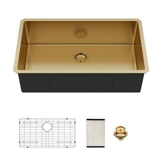 Undermount Sink 32 in. x 19 in. Single Bowl 16-Gauge Stainless Steel Kitchen Sink in Gold | The Home Depot