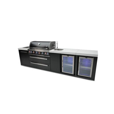 Six Burner Island In All 304 BLACK S/S With White Granite Toppped Cabinets, Infrared Rear And Side Burners. The Grill Includes A Rotis Kit, Full Light | Wayfair North America