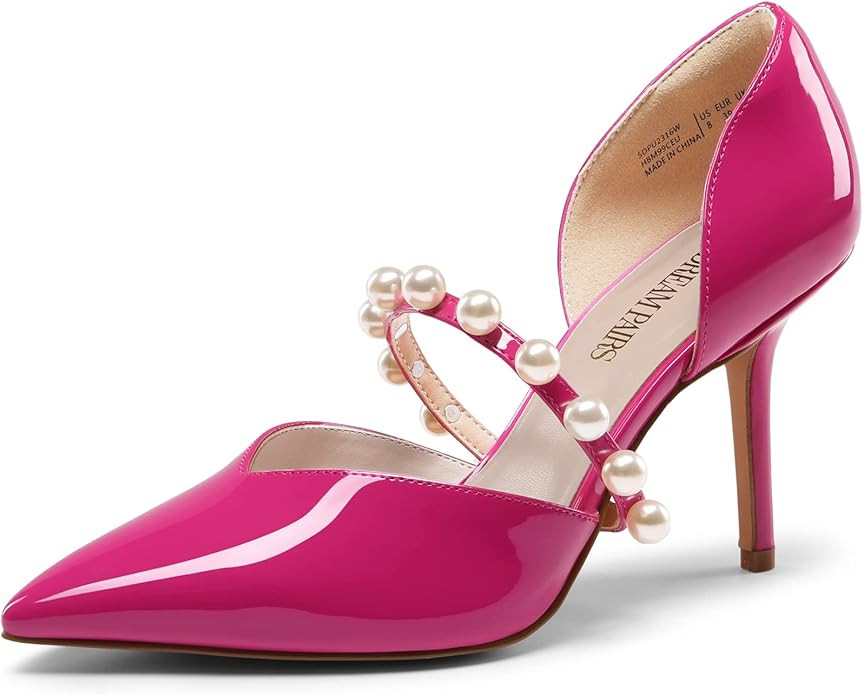 DREAM PAIRS Women's Closed Toe High Heels Stiletto Pointed Toe Strappy Pearl Elegant D'Orsay Dres... | Amazon (US)
