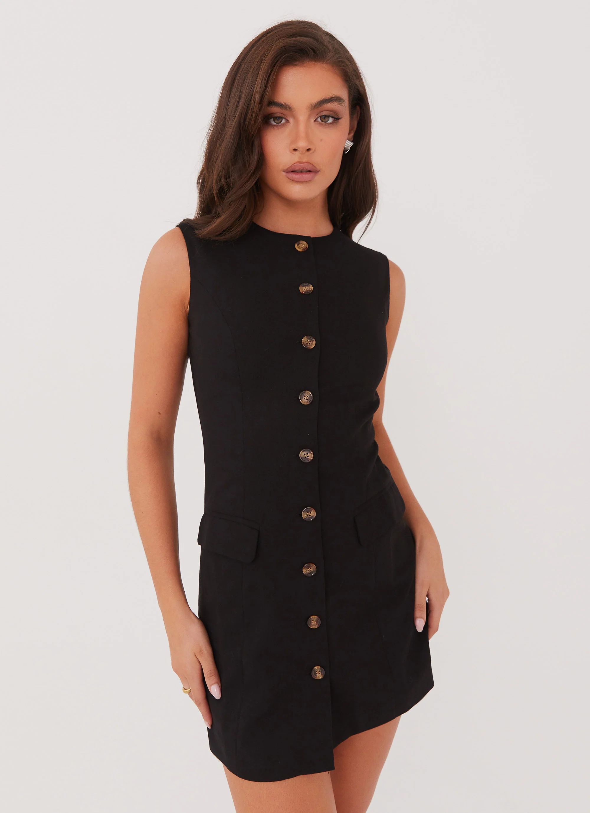 Peppermayo Exclusive -  Castello Fiore Linen Mini Dress - Black | Peppermayo (Global)