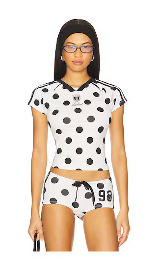 Polka Dot Football Top in Black & White

        
            Jaded London
        
             ... | Revolve Clothing (Global)