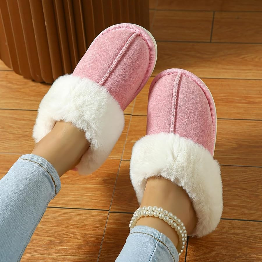 Womens Slippers Memory Foam Flats Slippers Ladies Slip on Winter House Shoes Warm Slide Shoes, Pi... | Amazon (UK)