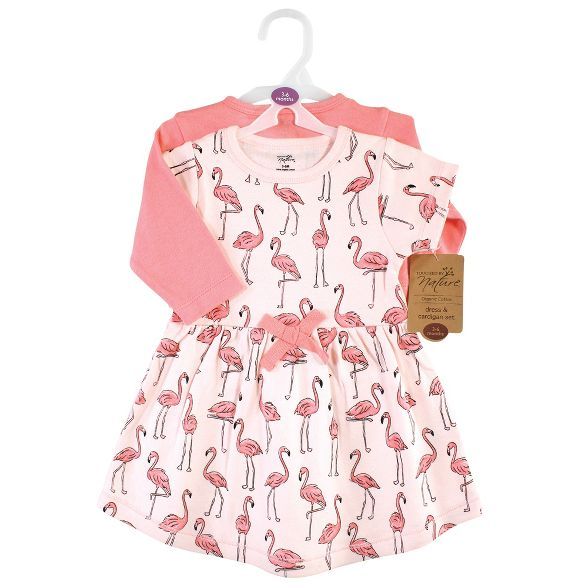 Touched by Nature Baby and Toddler Girl Organic Cotton Dress and Cardigan, Pink Flamingo | Target
