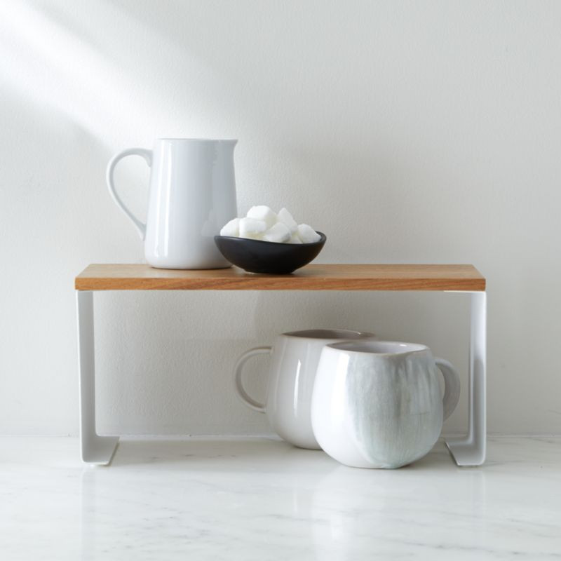 Yamazaki Tosca Small White Wood-Top Stackable Kitchen Rack + Reviews | Crate & Barrel | Crate & Barrel