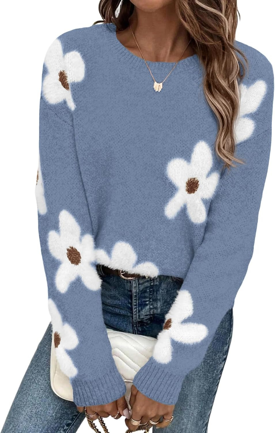 dowerme Womens Fall Cute Floral Chunky Knit Sweaters | Amazon (US)