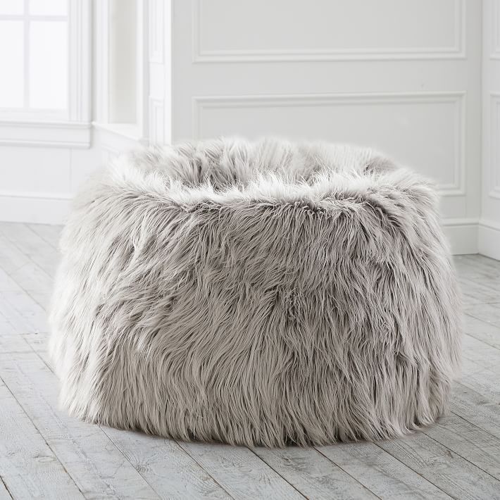 Himalayan Faux-Fur Gray Bean Bag Chair | Pottery Barn Teen