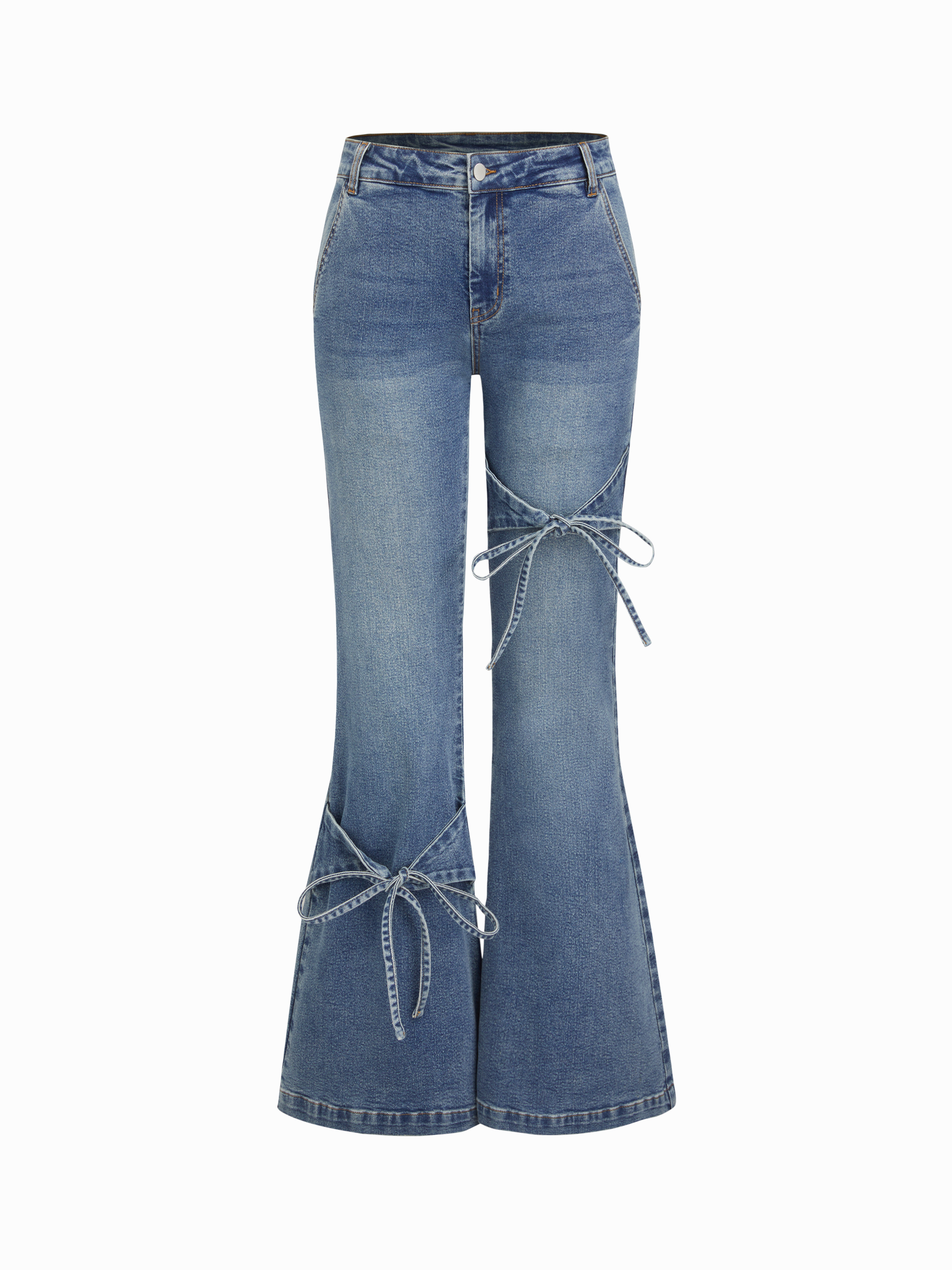 Denim Stretch Cider Denim Low Rise Bowknot Flared Jeans For Daily Casual | Cider