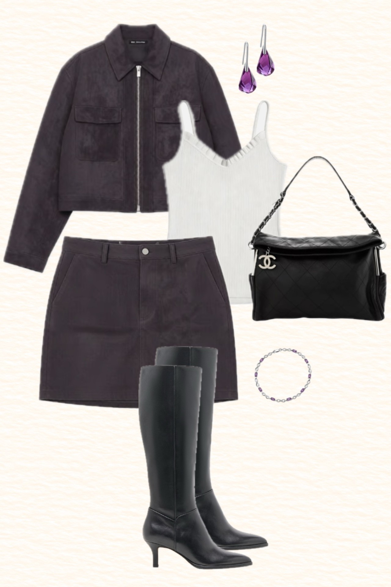 New suede skirt and jacket set for the fall. Paired with amethyst jewelry and black knee high leather boots.

#LTKootd #LTKSeasonal #LTKTravel