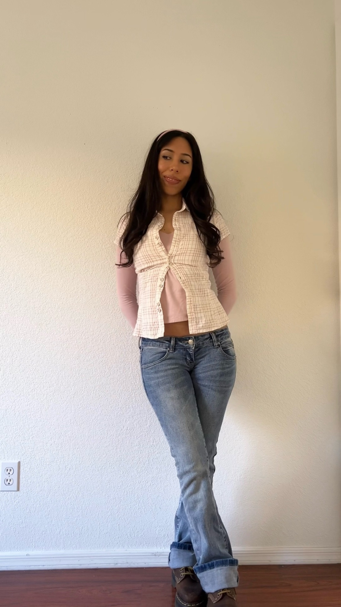 Valentine’s Day outfits: button down also in my showcase, jeans small business “American Brat” on TikTok 