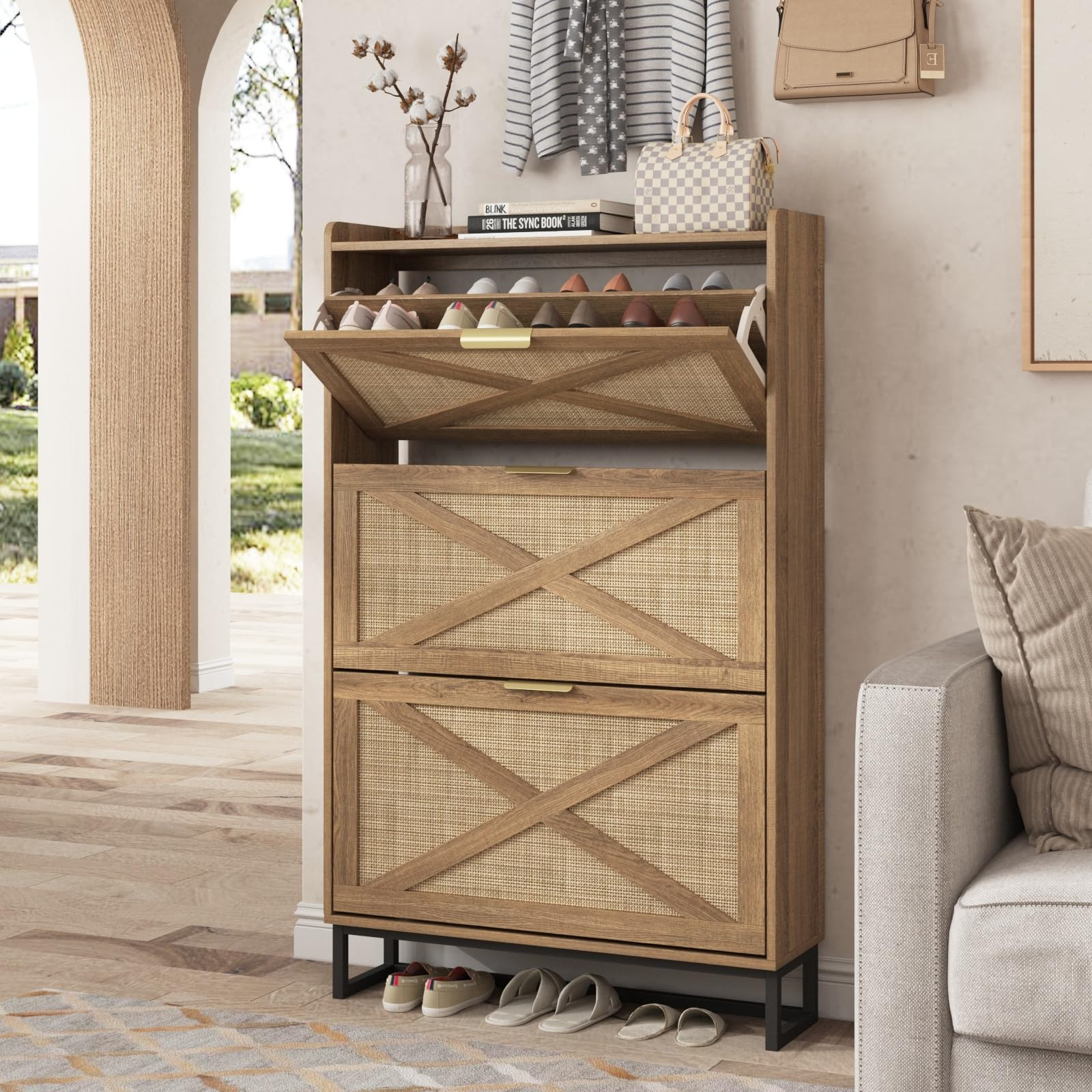 Maupvit Shoe Storage Cabinet with 3 Flip Drawers, Freestanding Organizer with Metal Legs for Entr... | Amazon (US)