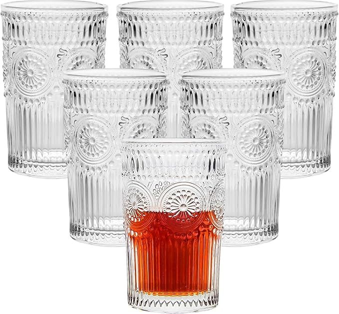 CZUMJJ 6 Pack 12 Ounce Vintage Drinking Glasses Romantic Water Glasses Set for Whisky, Juice, Bev... | Amazon (US)