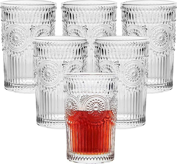 CZUMJJ 6 Pack 12 Ounce Vintage Drinking Glasses Romantic Water Glasses Set for Whisky, Juice, Bev... | Amazon (US)