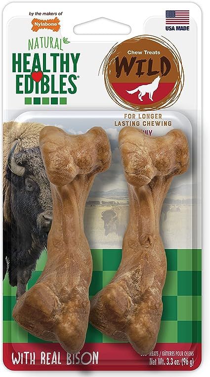 Nylabone Healthy Edibles WILD Natural Long-Lasting Dog Treats - Dog Bone Treats - Bison Flavor, M... | Amazon (US)