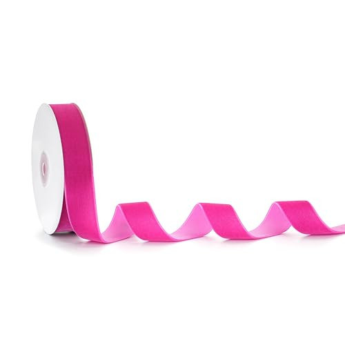 ZIRURUTON Velvet Ribbon Decorations for Christmas Tree DIY Crafts, Xmas Hot Pink Ribbons for Wedding Hair Bows Flower Home Garland Decor 1'' x 5 Yards x 1 Roll | Amazon (US)