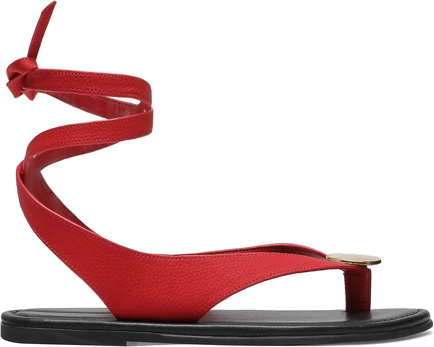 Strap Flip Flop Flat Sandals for Women with Metal Circular Ankle Strappy Ladies Fashion Cute Summ... | Amazon (US)