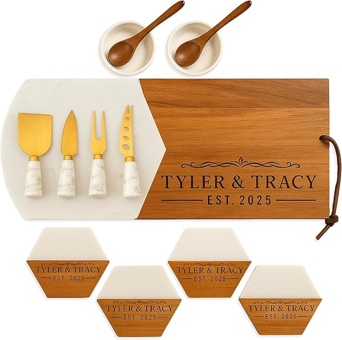 Personalized Charcuterie Board Gift Set – Acacia & Marble Cheese Board with Utensils, Custom We... | Amazon (US)