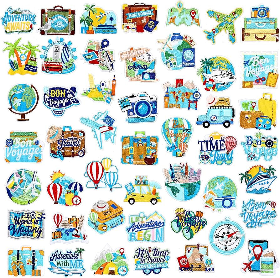 Yuxung 48 Pcs Travel Themed Iron on Patches World Trip Ticket Iron on Sew on Patch, Small Embroid... | Amazon (US)