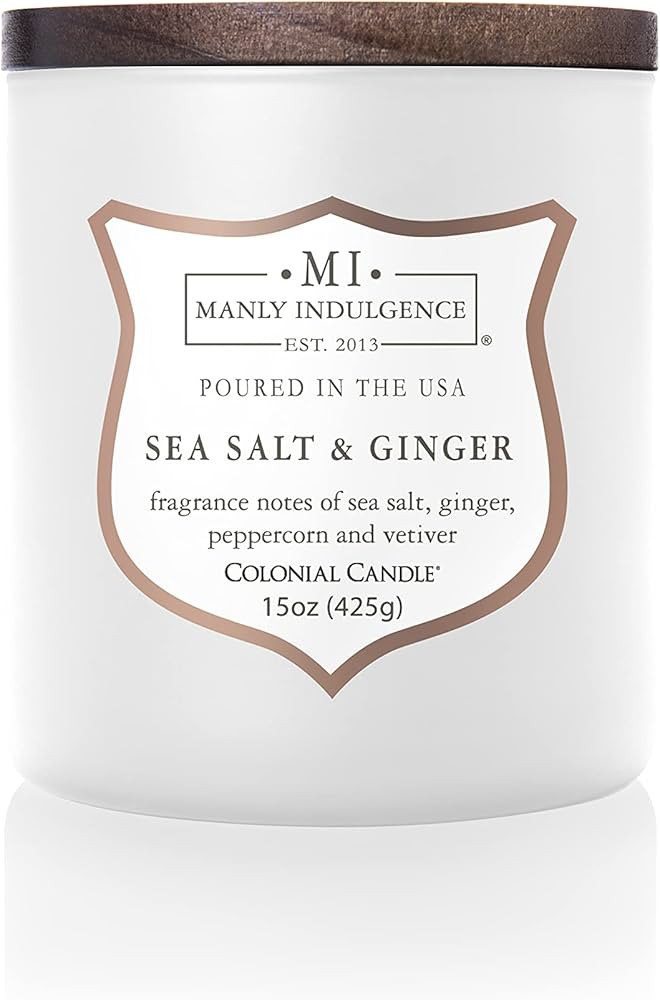 Manly Indulgence Sea Salt & Ginger Scented Jar Candle, Wood Wick, Premium Soy Blend White Wax, 60... | Amazon (US)