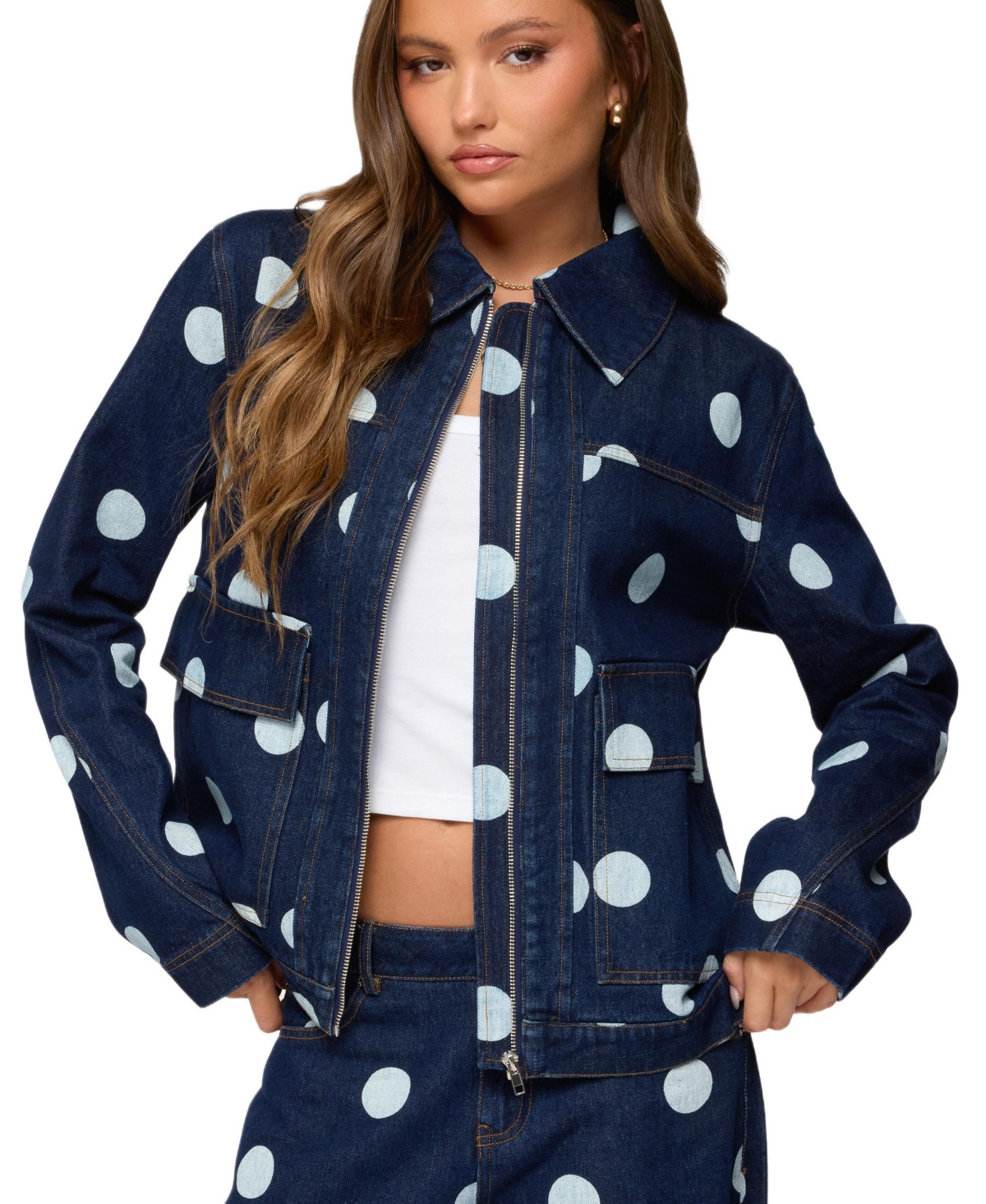 Edikted Women's Leyah Polka Dot Oversized Denim Jacket - Dark-blue | Macy's