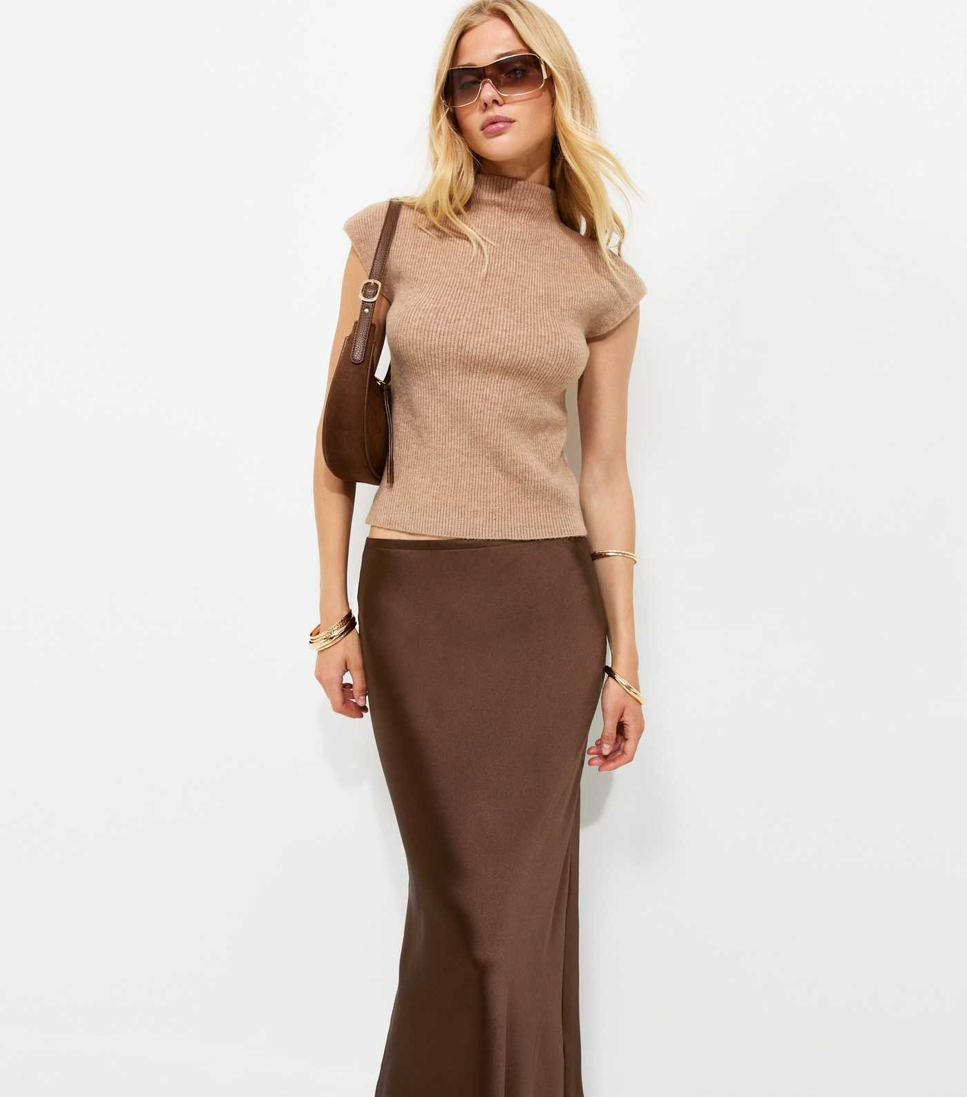 Brown Satin Bias Cut Midi Skirt | New Look | New Look (UK)