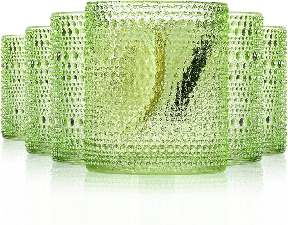 Bandesun Romantic Water Glasses, 12 oz Hobnail Drinking green Glasses Set 6, Embossed Vintage Gla... | Amazon (CA)