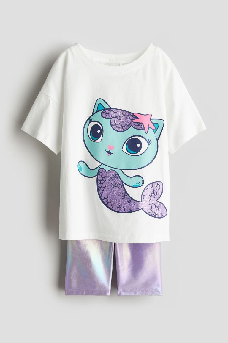 2-piece Printed Set - Round Neck - Short sleeve - White/Gabby's Dollhouse - Kids | H&M US | H&M (US + CA)