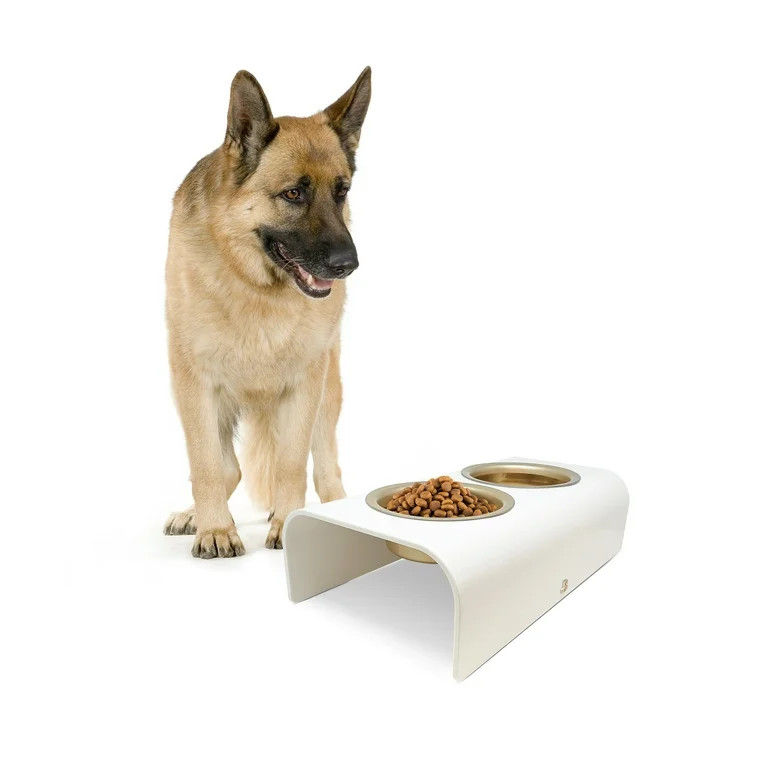 Beautiful Double Elevated Stainless Steel Pet Bowl, 4-Cup, Ivory by Drew Barrymore | Walmart (US)