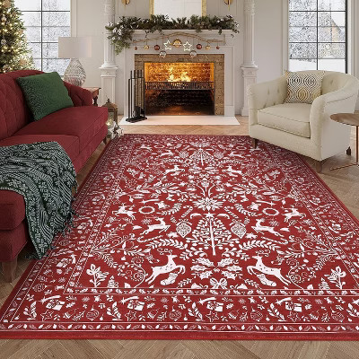 TackView Washable Christmas Area Rug 4' x 6', Christmas Carpet with Non-Slip Backing, Christmas Rugs Floor Carpet for Living Room, Bedroom, Red | Target