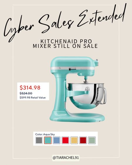 KitchenAid Pro Mixer with Flex Edge still on major sale!!! Comes in tons of colors and is a great gift 

#LTKCyberWeek #LTKsalealert #LTKGiftGuide
